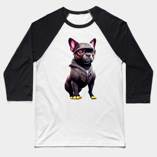 Frenchie in Sleek Feline Attire Version 2 Baseball T-Shirt